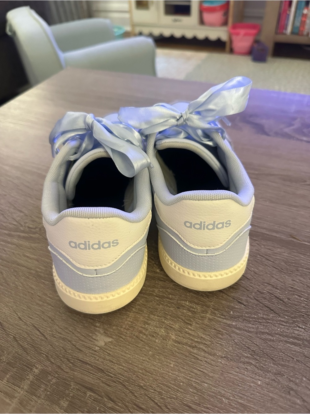 adidas Pale Blue and Cream Satin-Lace Court Shoes - Picture 4 of 6